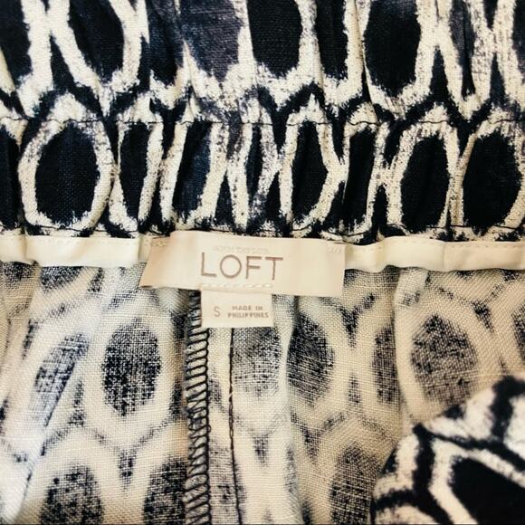 Loft blue cream linen boho preppy geometric midi skirt - Picture 6 of 7